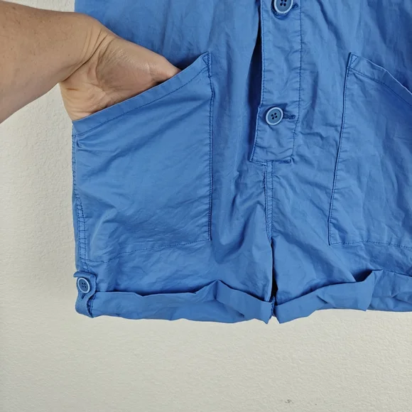 Pistola Nwot PARKER Button Up Short Sleeve Romper In Azure Blue Size XS Women's